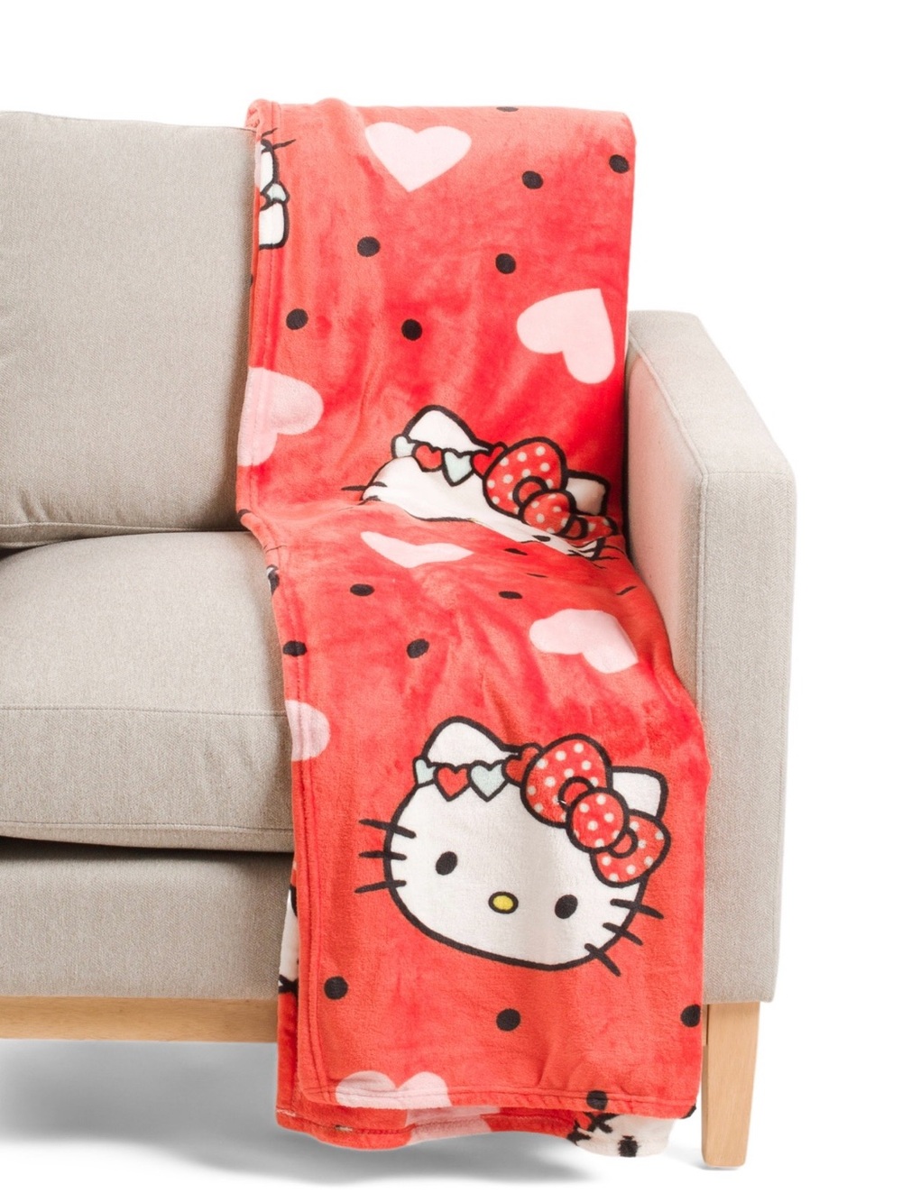 🎀HELLO KITTY Polka Dot Heart Crush Cloud Oversized Throw Red Soft & Cozy